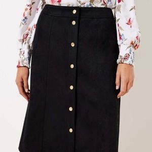 BNNW LOFT Button-Front Faux Suede Midi Skirt, Size 10
